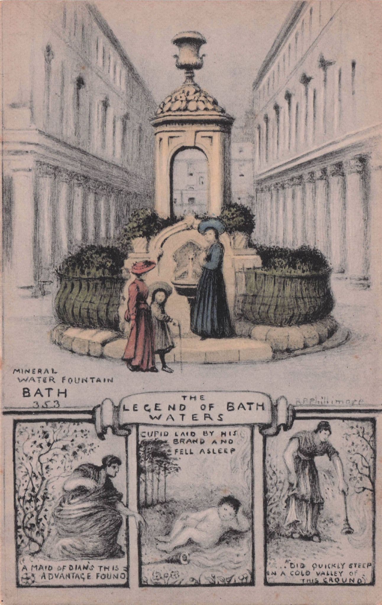The Legend Of Bath Waters Mythology Cupid Phillimore Old Postcard