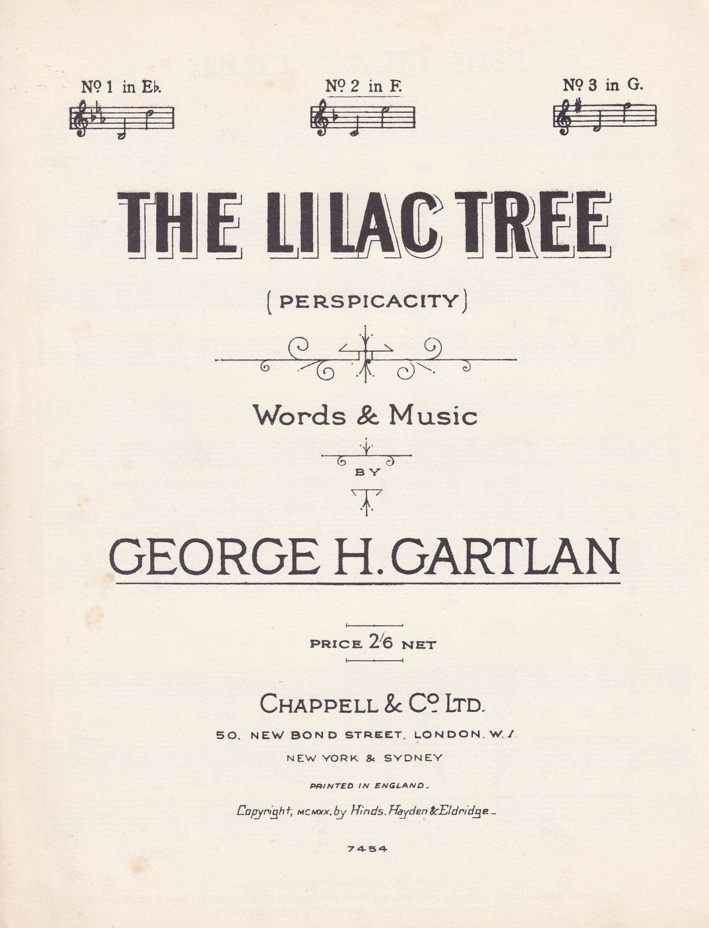 The Lilac Tree George Gartlan Olde Sheet Music