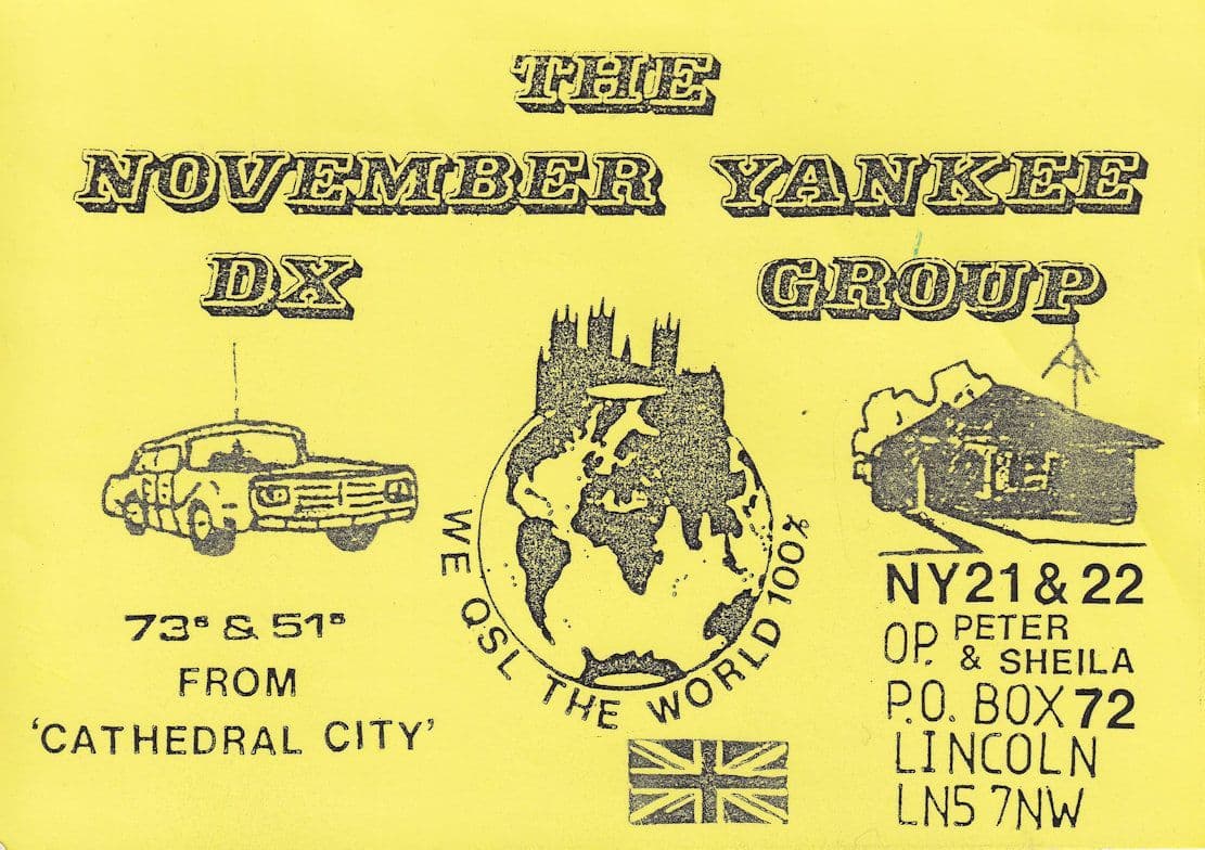 The Lincoln Lincs November Radio Yankee Group Postcard QSL Card