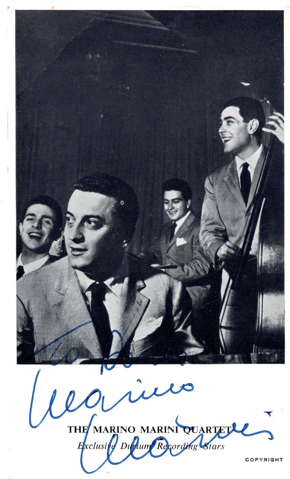 The Marino Marini Quartet Hand Signed Discography Card Photo