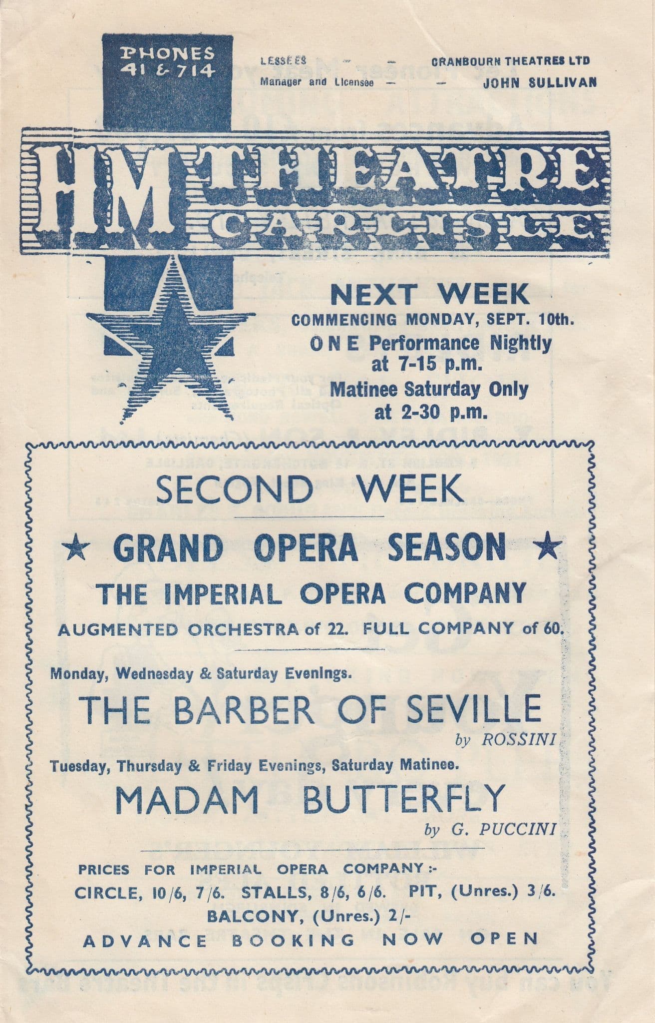 The Marriage Of Figaro HM Carlisle Opera Welsh Theatre Programme