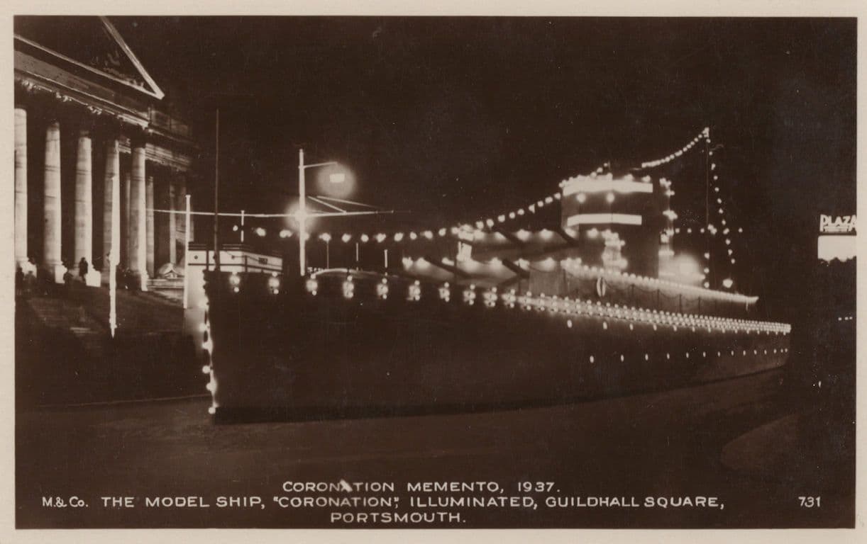 The Model Ship Portsmouth 1937 Coronation Illuminations Old Postcard