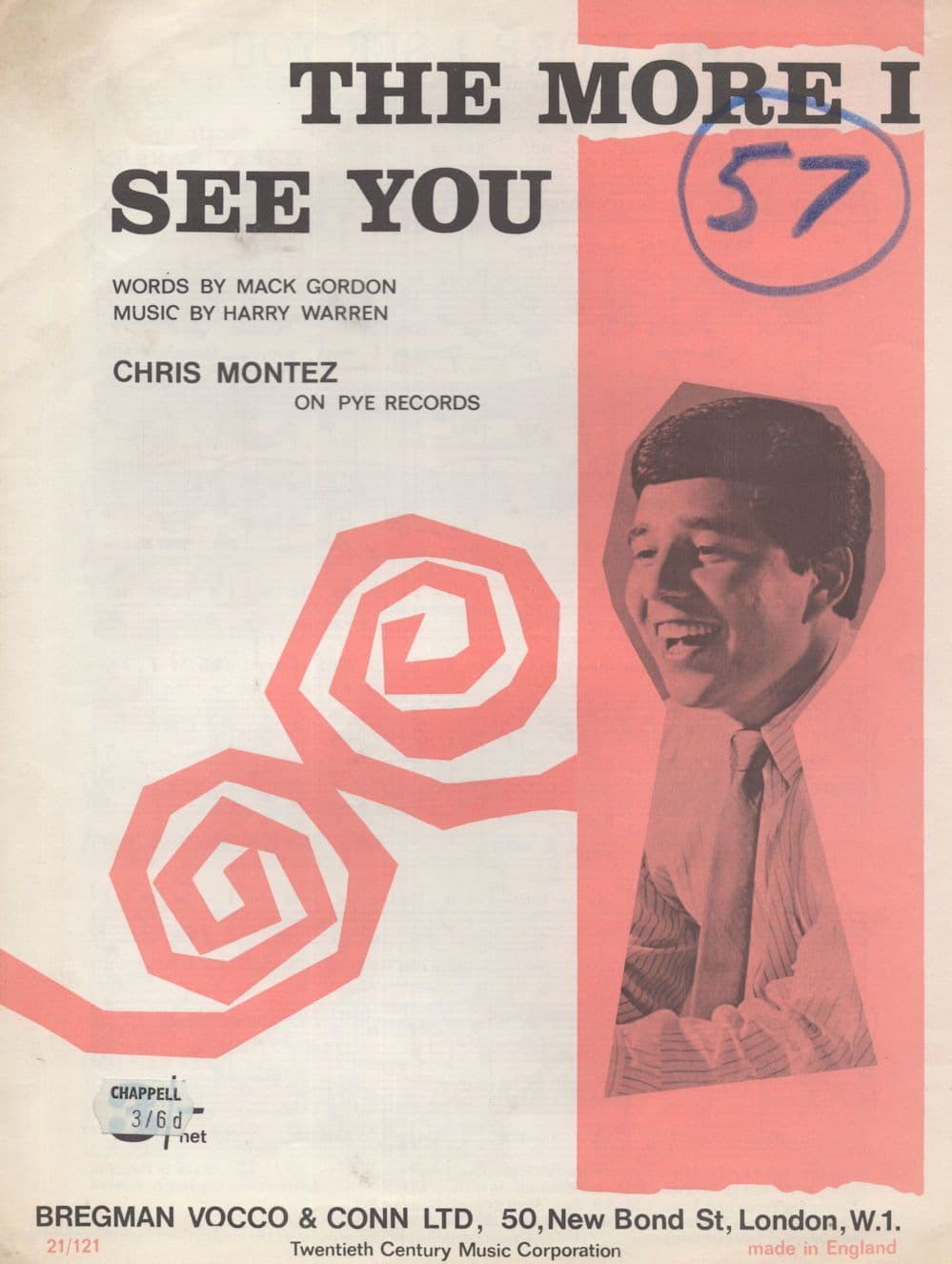 The More I See You Chris Montez Pye Records Sheet Music