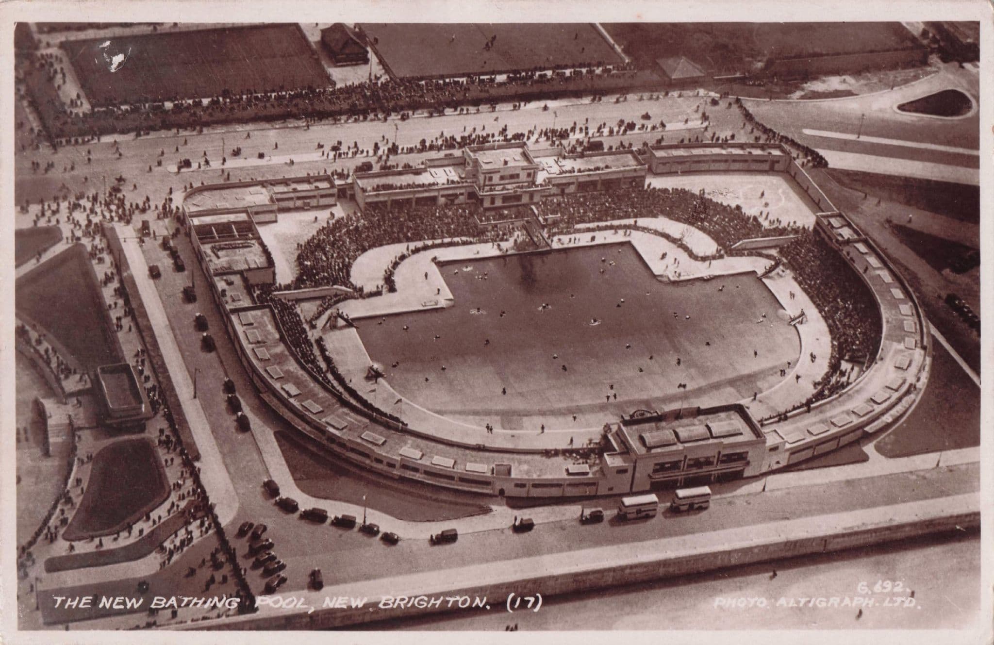 The New Bathing Swimming Pool Brighton Amazing Aerial Old Postcard