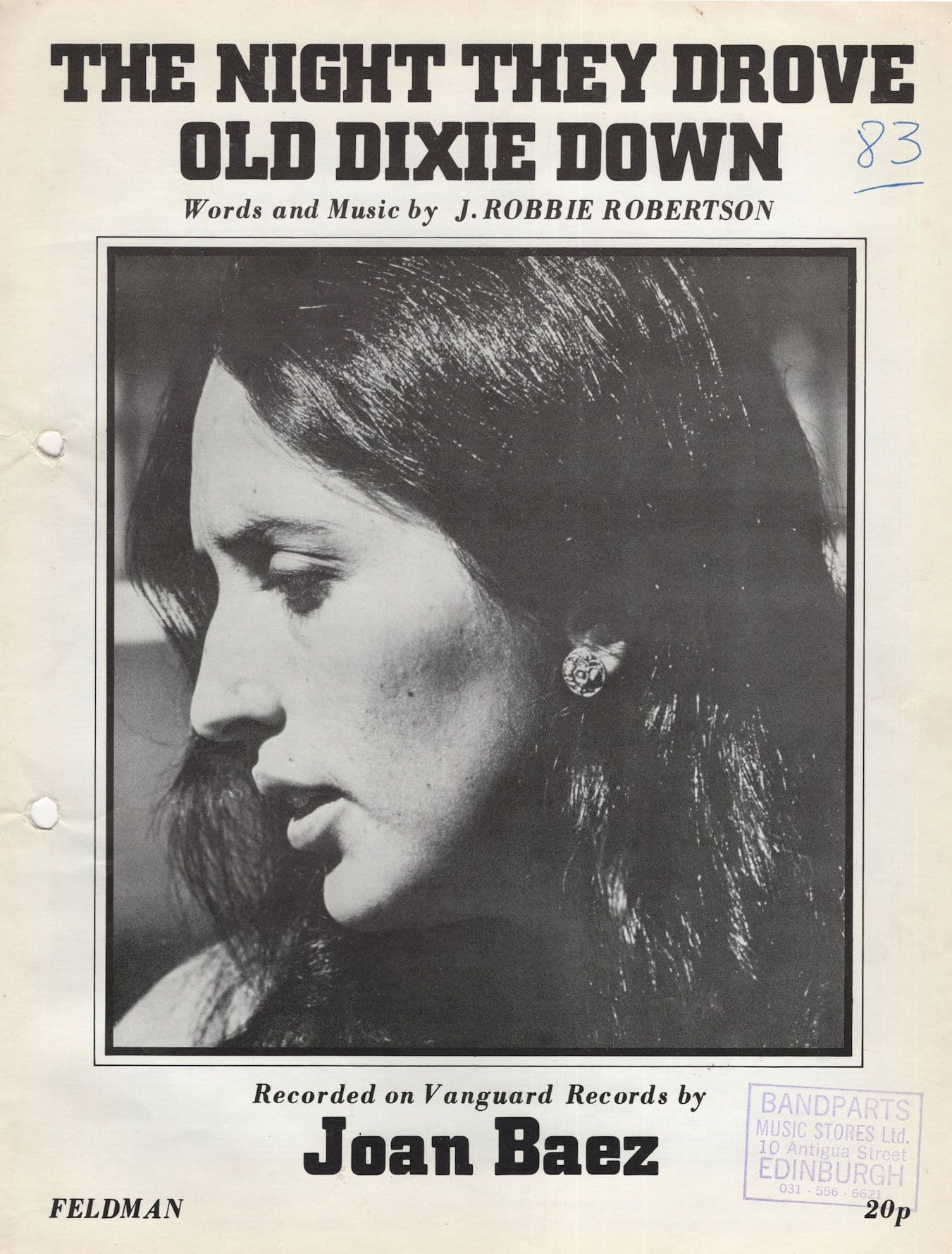 The Night The Drove Old Dixie Down Joan Baez Sheet Music