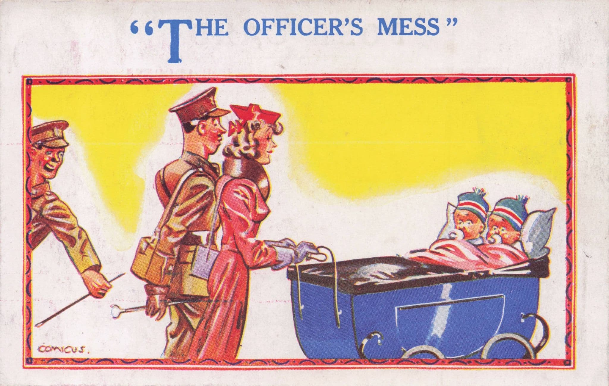 The Officers Mess Antique Soldier Family Army Comic Postcard
