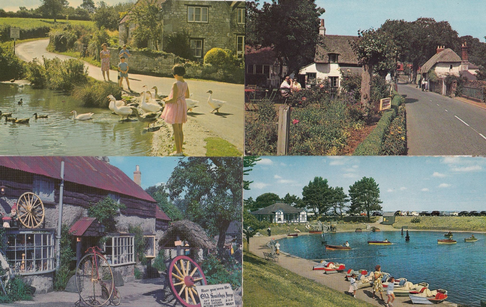 The Old Smithy Bicycle Wheel Ducks Tea Gardens Canoe 4x Godshill 1970s IOW Postcard s
