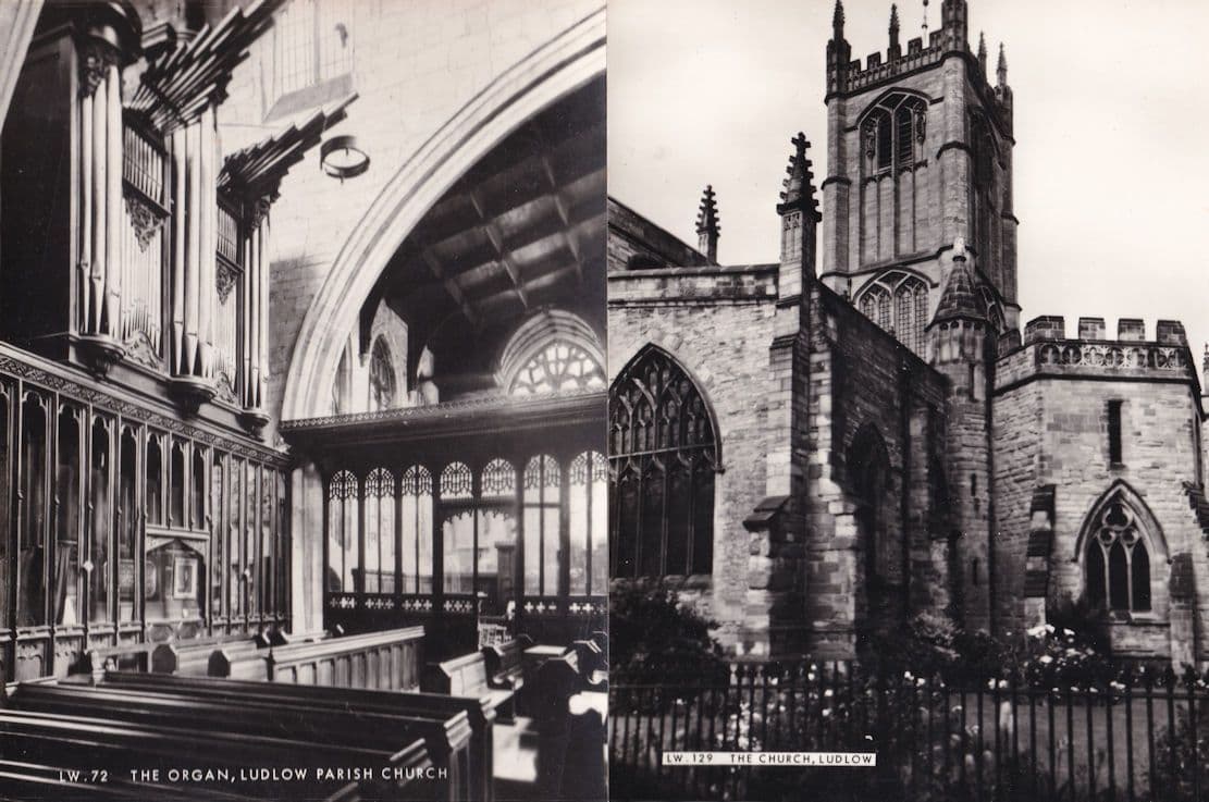 The Organ & Altar Ludlow Parish Church 2x Friths Postcard s
