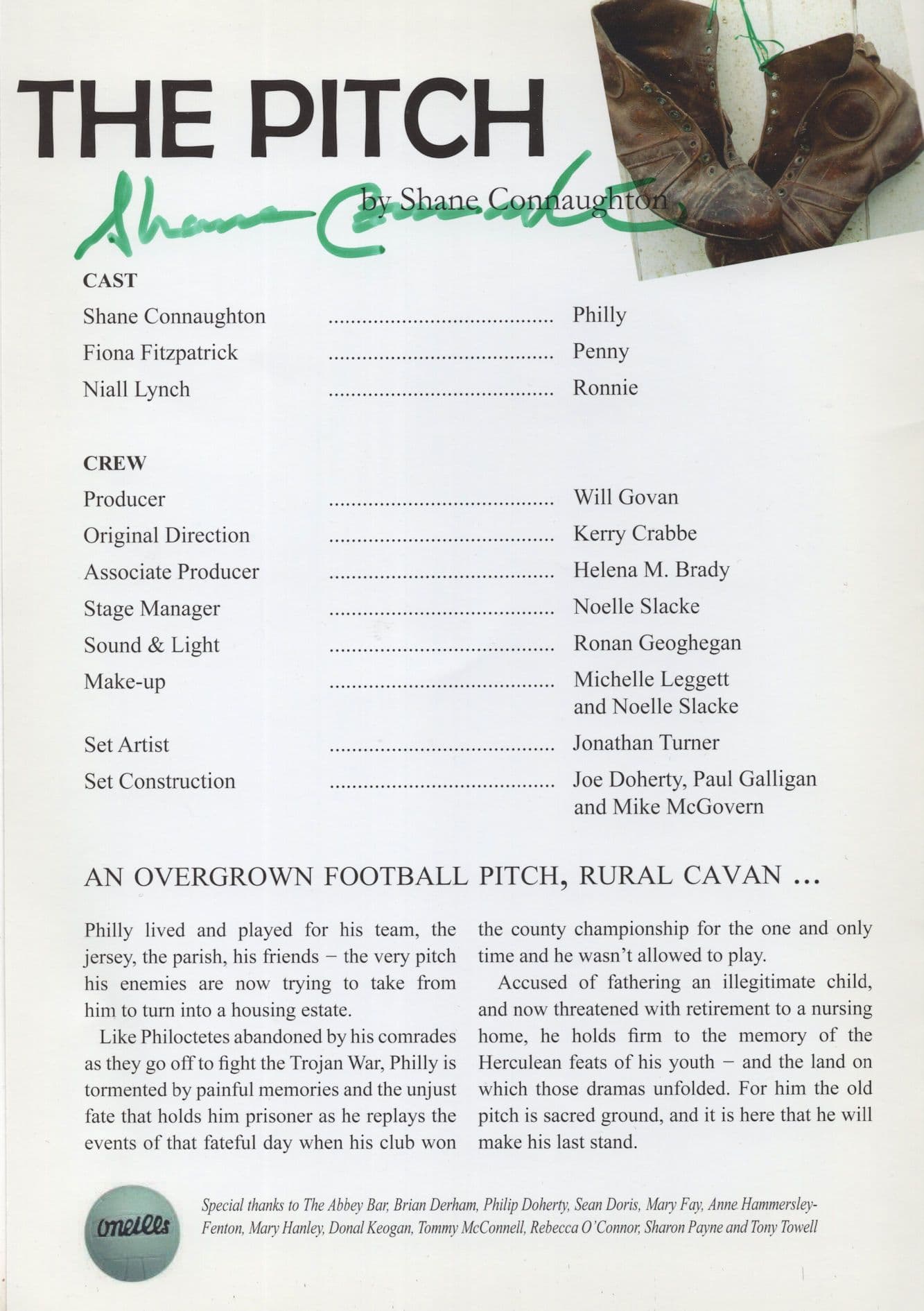 The Pitch Cavan Irish Football Club MULTI 4x Cast Hand Signed Theatre Programme