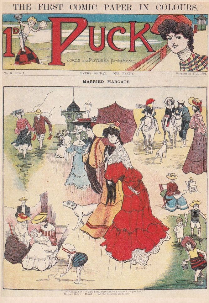 The Puck For Girls Married Margate First Ever Colour Comic Rare Postcard