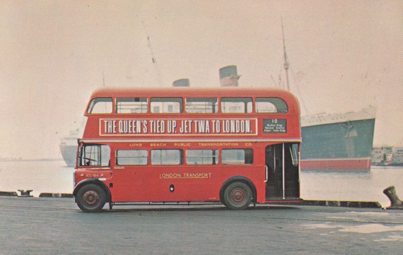 The Queens Tied Up Jet To London American Comic Bus Postcard
