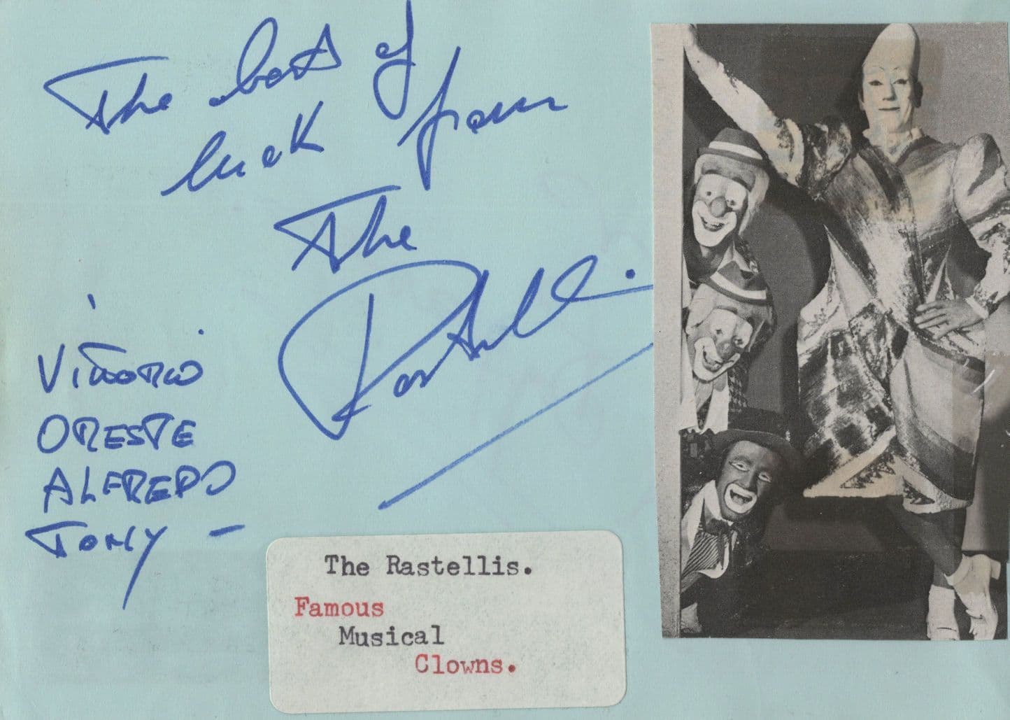The Rastellis Circus Musical Clowns Vintage Signed Autograph