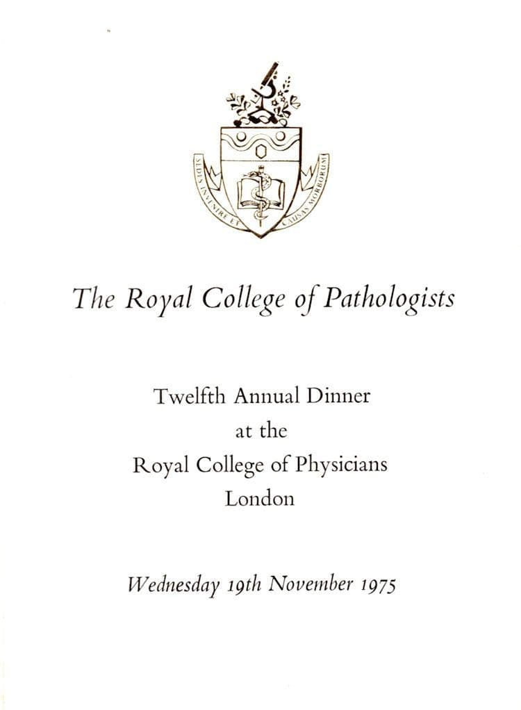 The Royal College Of Pathologists Rare 1975 London Dinner Menu