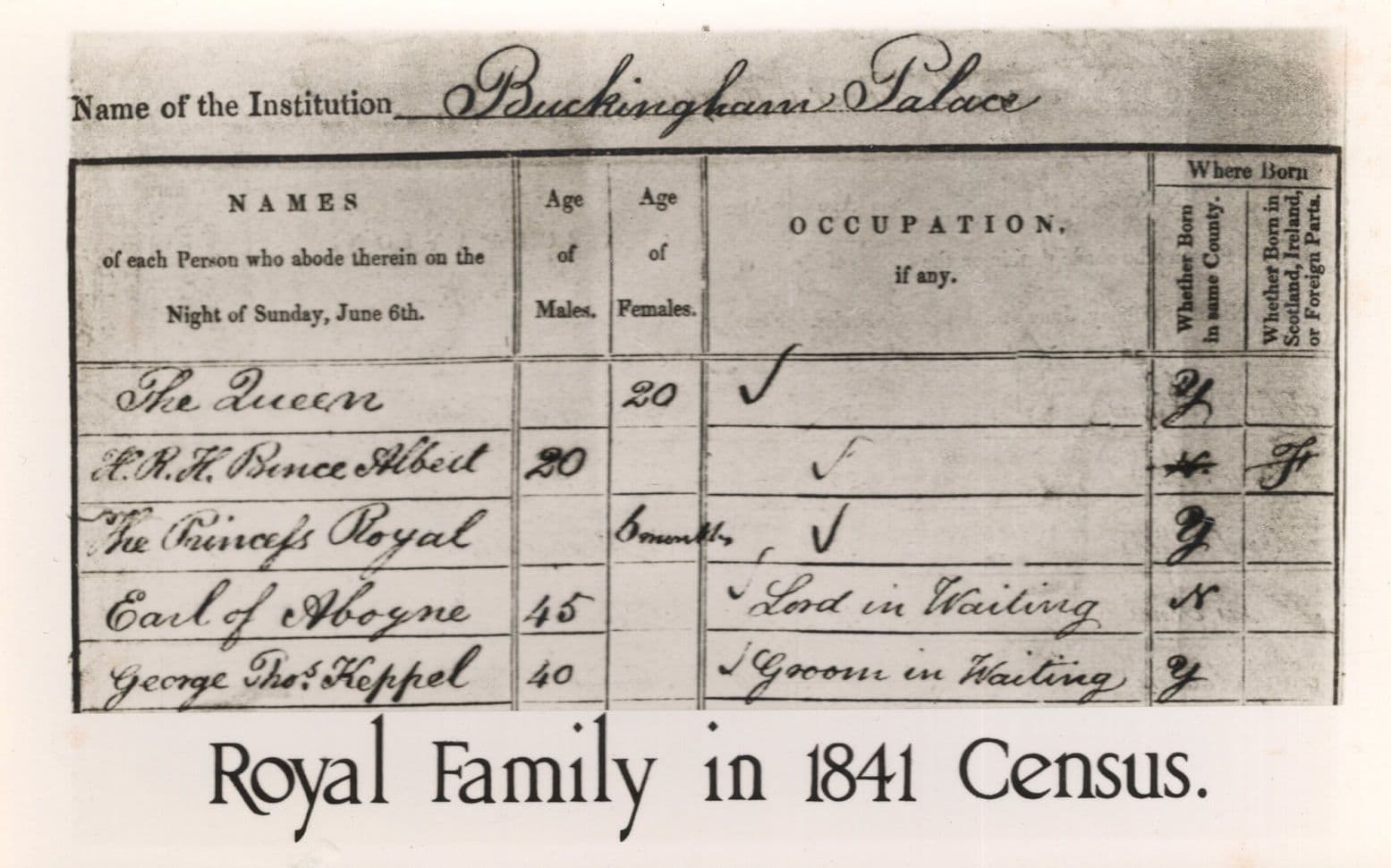 The Royal Family in 1841 Census Queen Victoria RPC Old Postcard