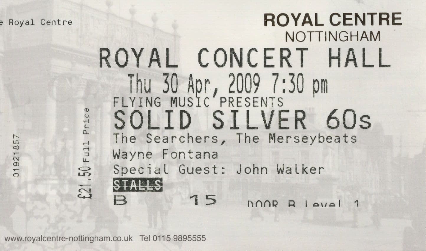 The Searchers Wayne Fontana Live 2009 Nottingham Concert Ticket