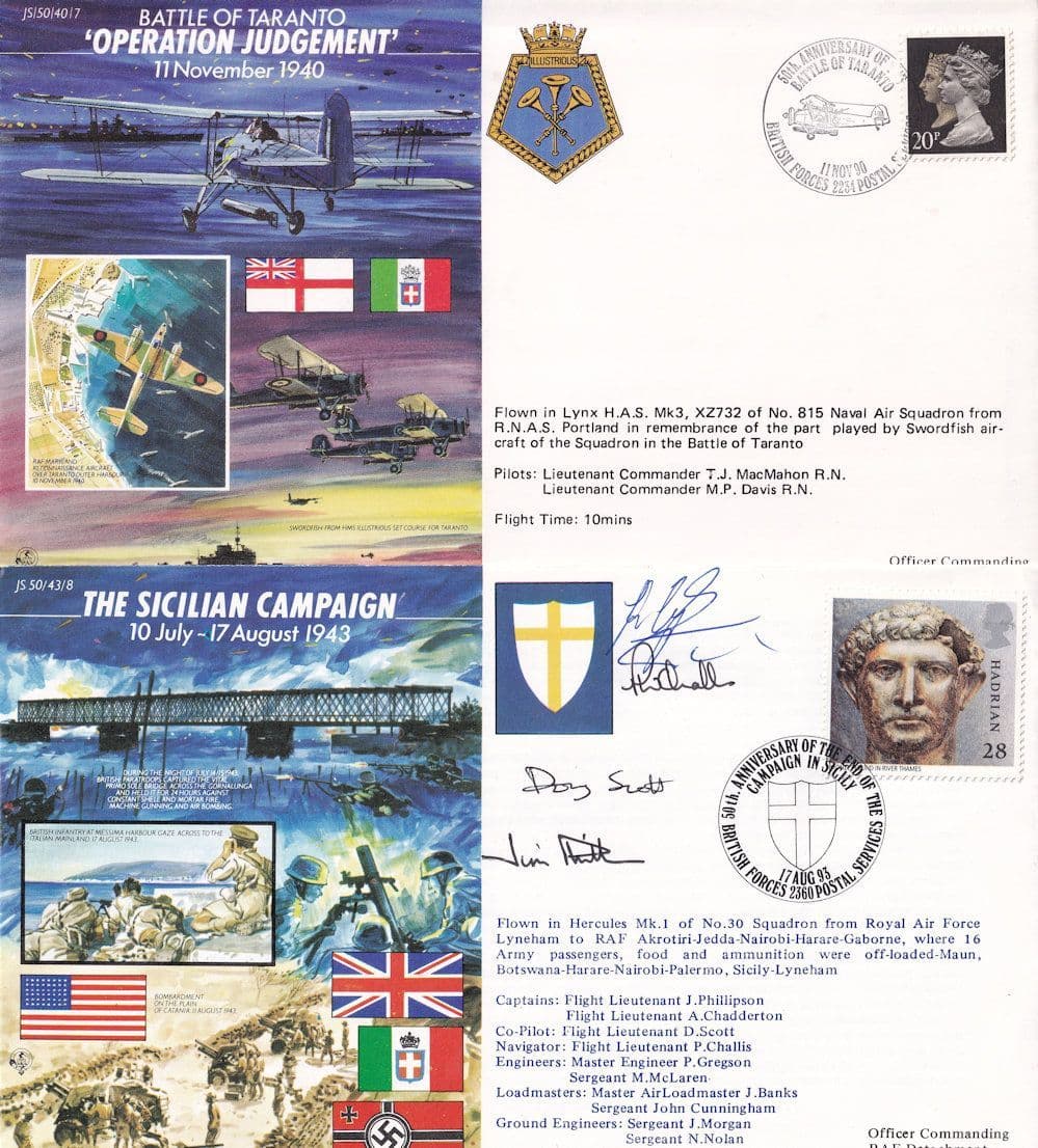 The Sicilian Campaign Operation Judgement 2x Hand Signed FDC s