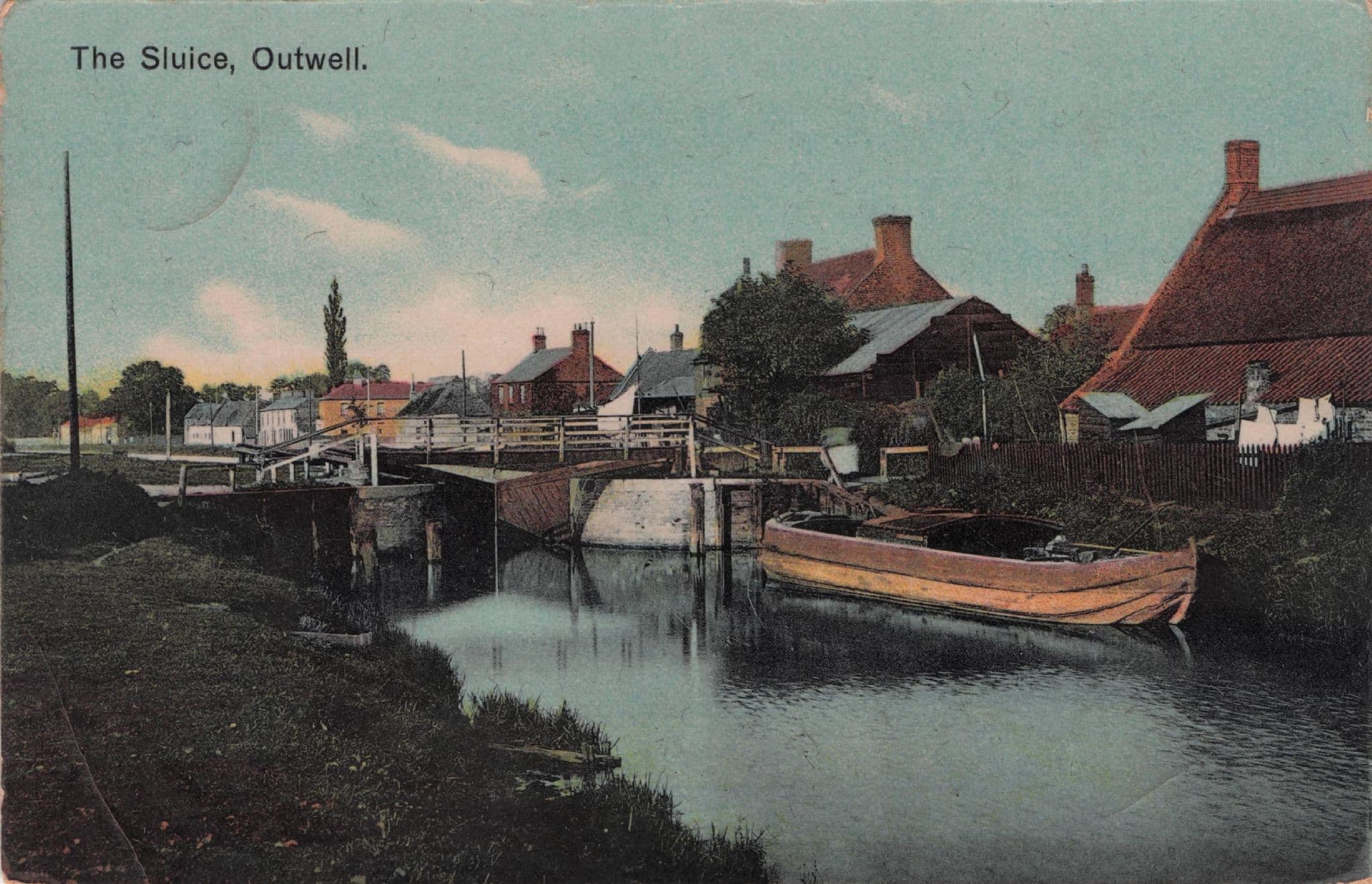 The Sluice Outwell Boats Cambridge River Old WW1 Postcard