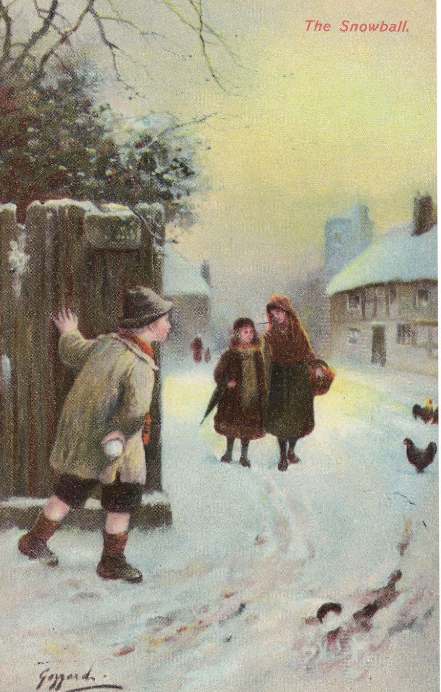 The Snowball Peeping Tom Antique Prank Comic Christmas Postcard