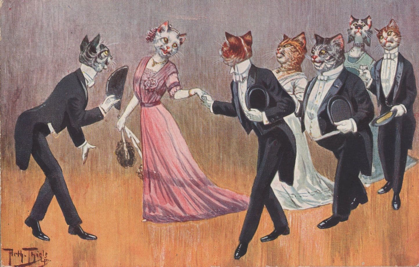 The Subscription Ball Cat Theatre Fashion Tucks Old Rare Postcard