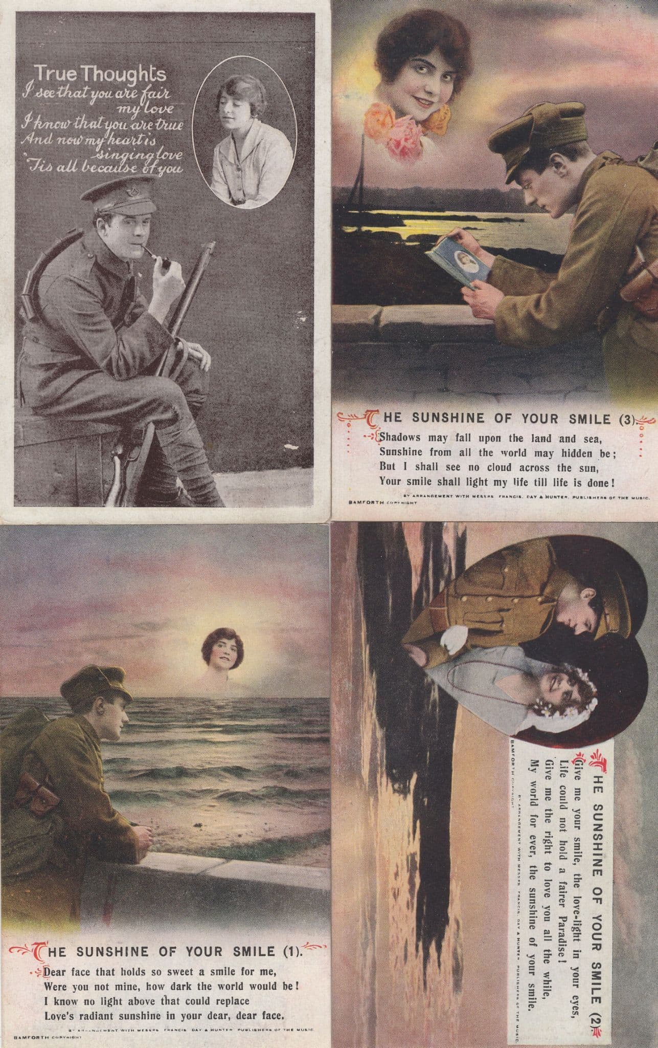 The Sunshine Of Your Smile 4x WW1 Military Songcard Postcard s