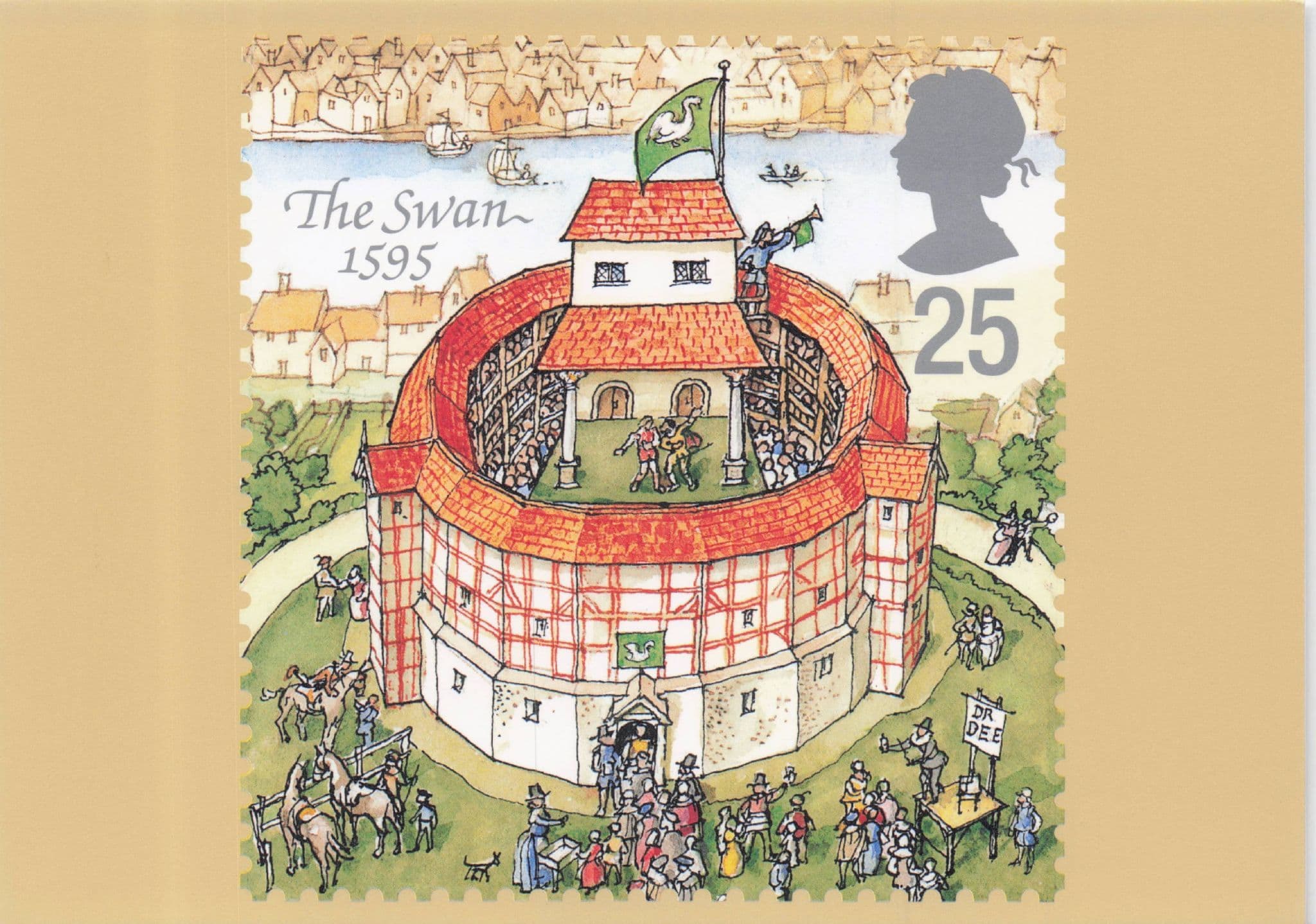 The Swan in 1595 Medieval Shakespeare Theatre Stunning Painting Postcard