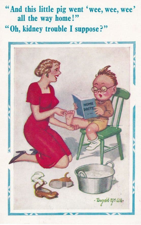 The Three Little Pigs Nursery Rhyme With Bladder Trouble Comic Humour Postcard