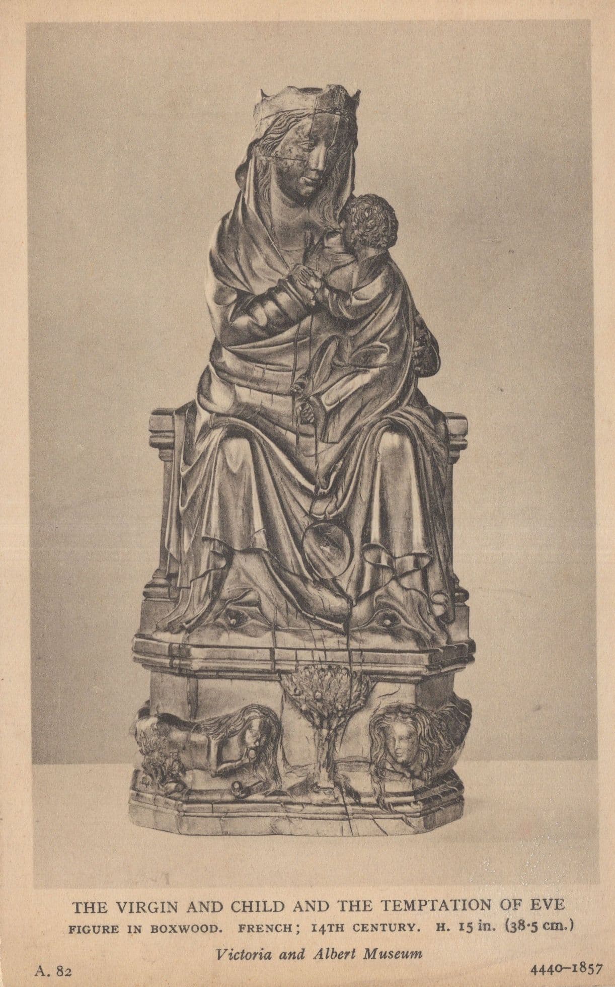 The Virgin & Child French Boxwood Antique 14th Century Statue Postcard