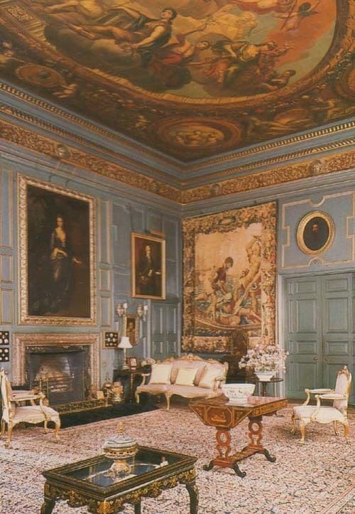 The Visitors Blue Drawing Room Powis Castle Welsh Postcard
