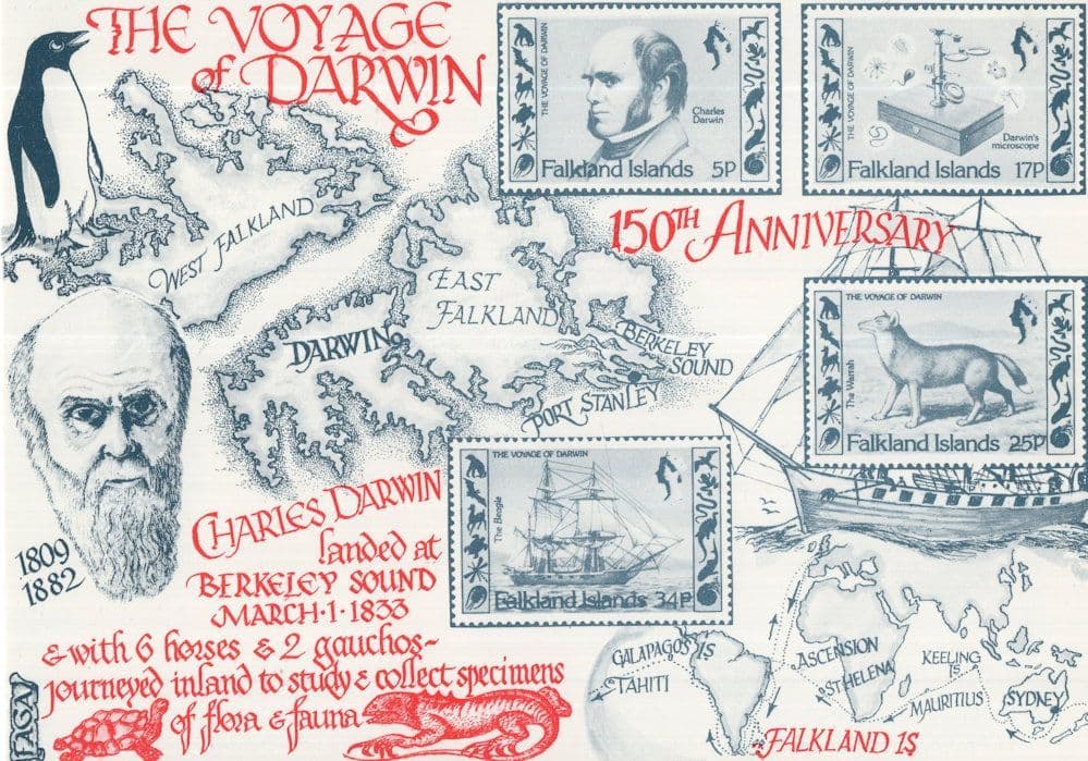 The Voyage Of Charles Darwin Rare Map Anniversary Postcard