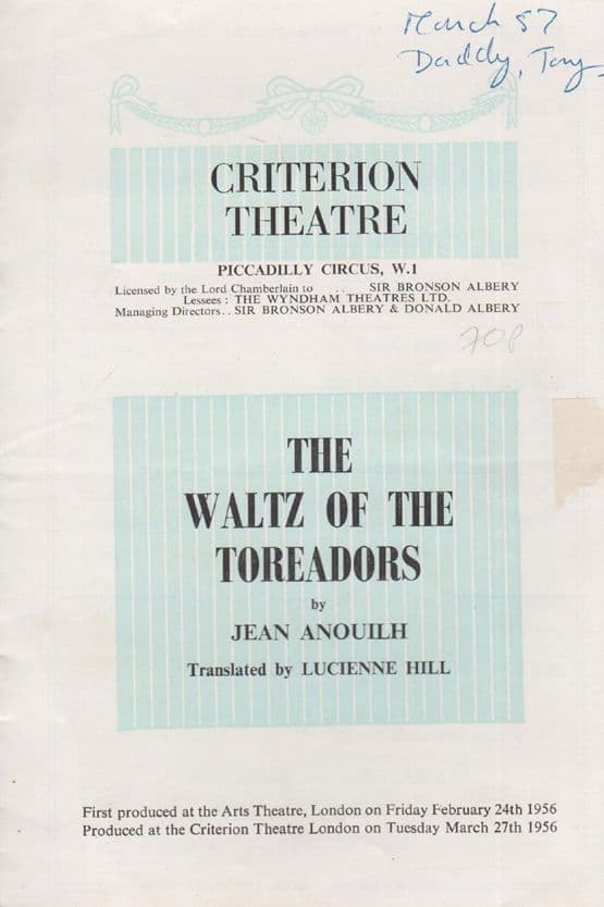 The Waltz Of The Toreadors Drama Hugh Griffith Ben Hur Criterion Theatre Programme