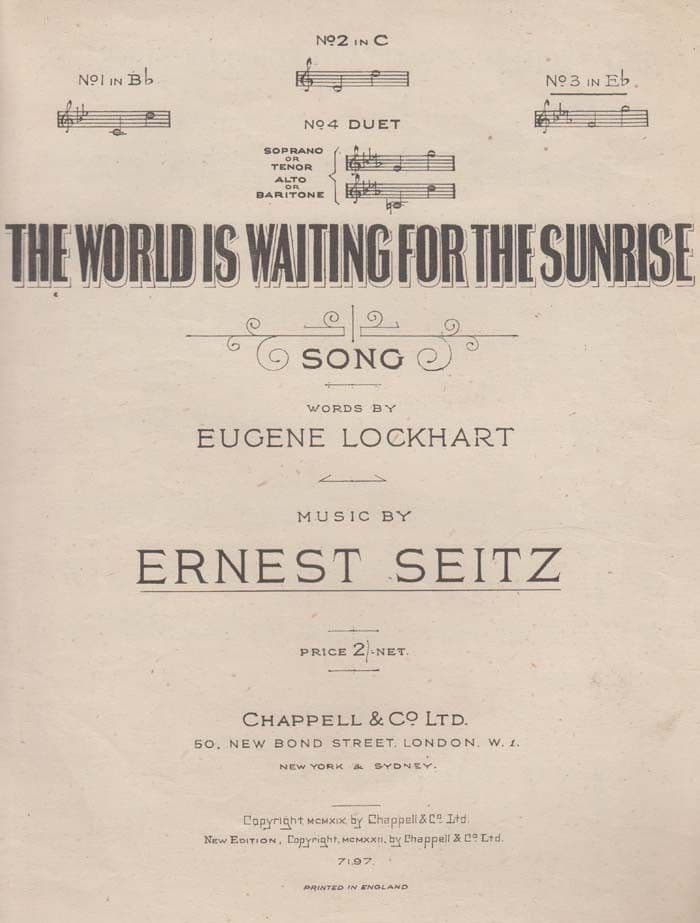 The World Is Waiting For The Sunrise Ernest Seitz 1950s Sheet Music
