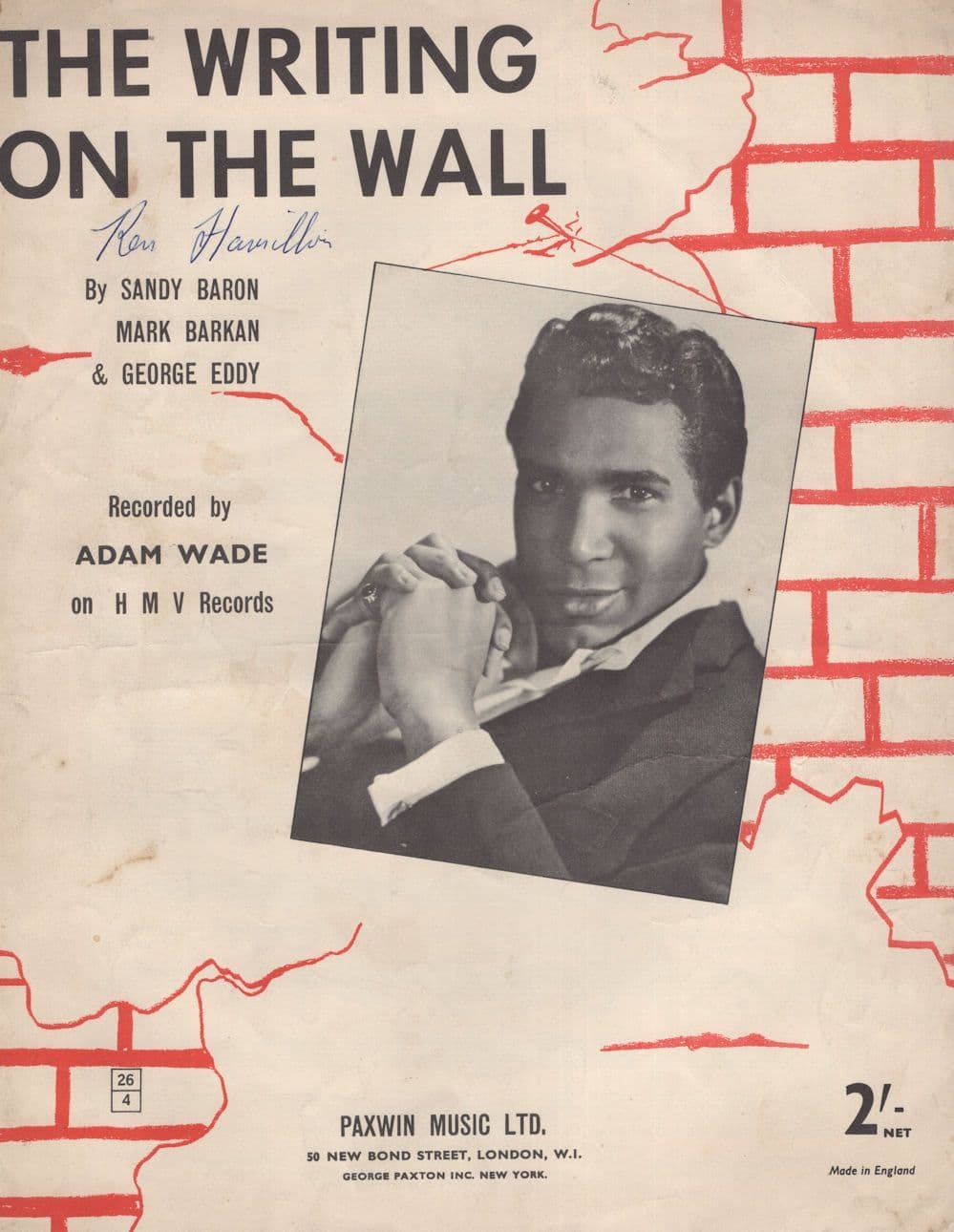 The Writing On The Wall Adam Wade Sheet Music