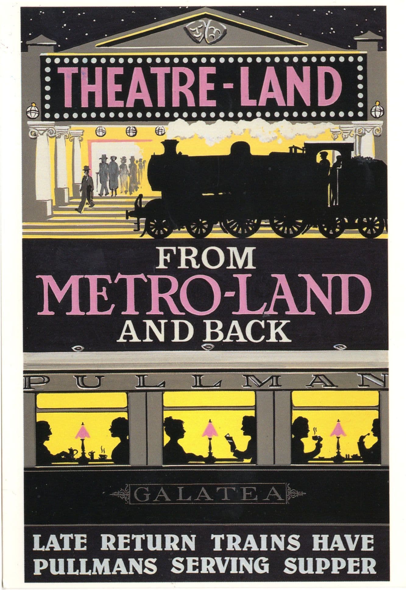 Theatre Land From Metro Train & Back London Transport Postcard