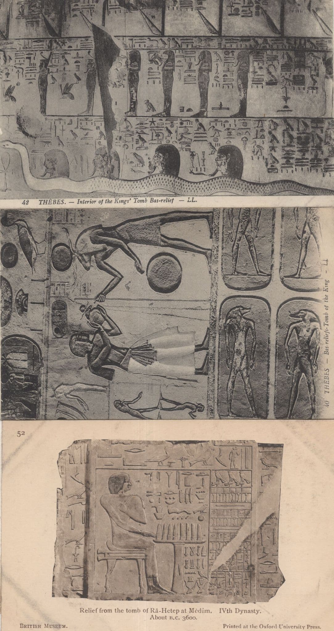 Thebes Egyptian Old Kings Relief Mural RaHetep 3x Postcard s