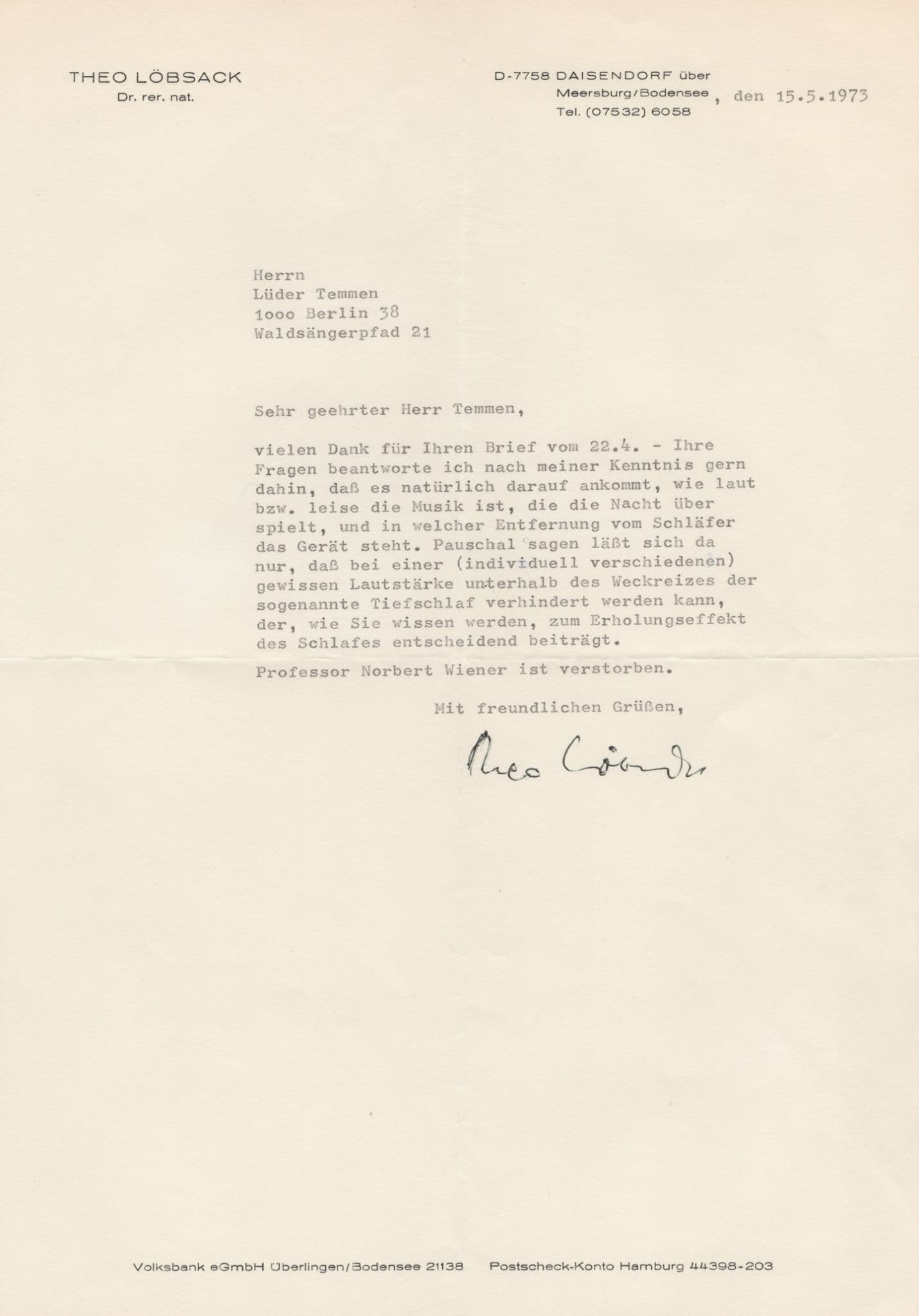 Theo Lobsack German Science Medical Book Author Hand Signed Letter