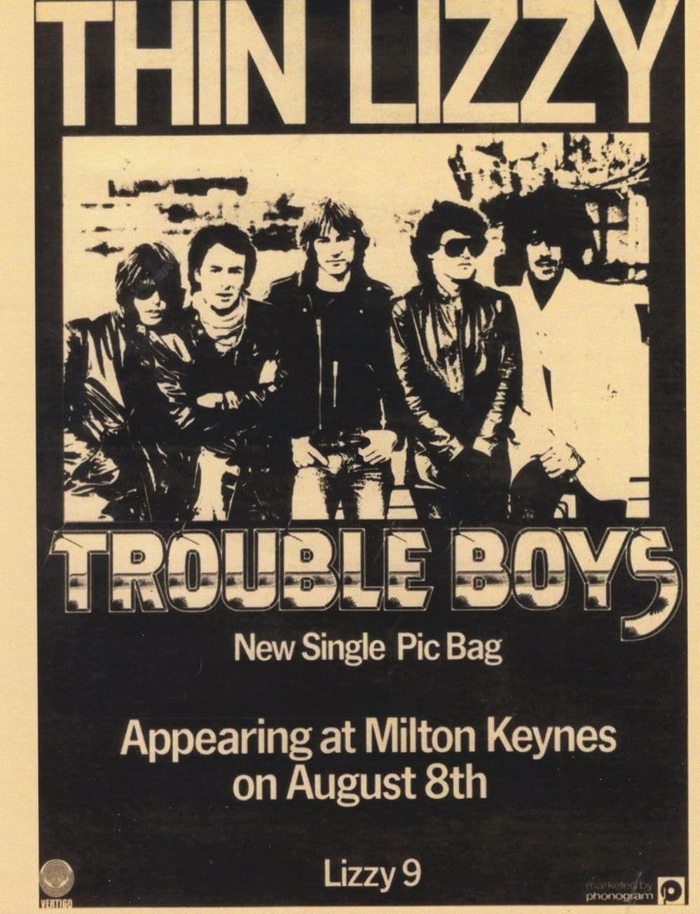 Thin Lizzy Trouble Boys 7" Bag Milton Keynes Repro Postcard