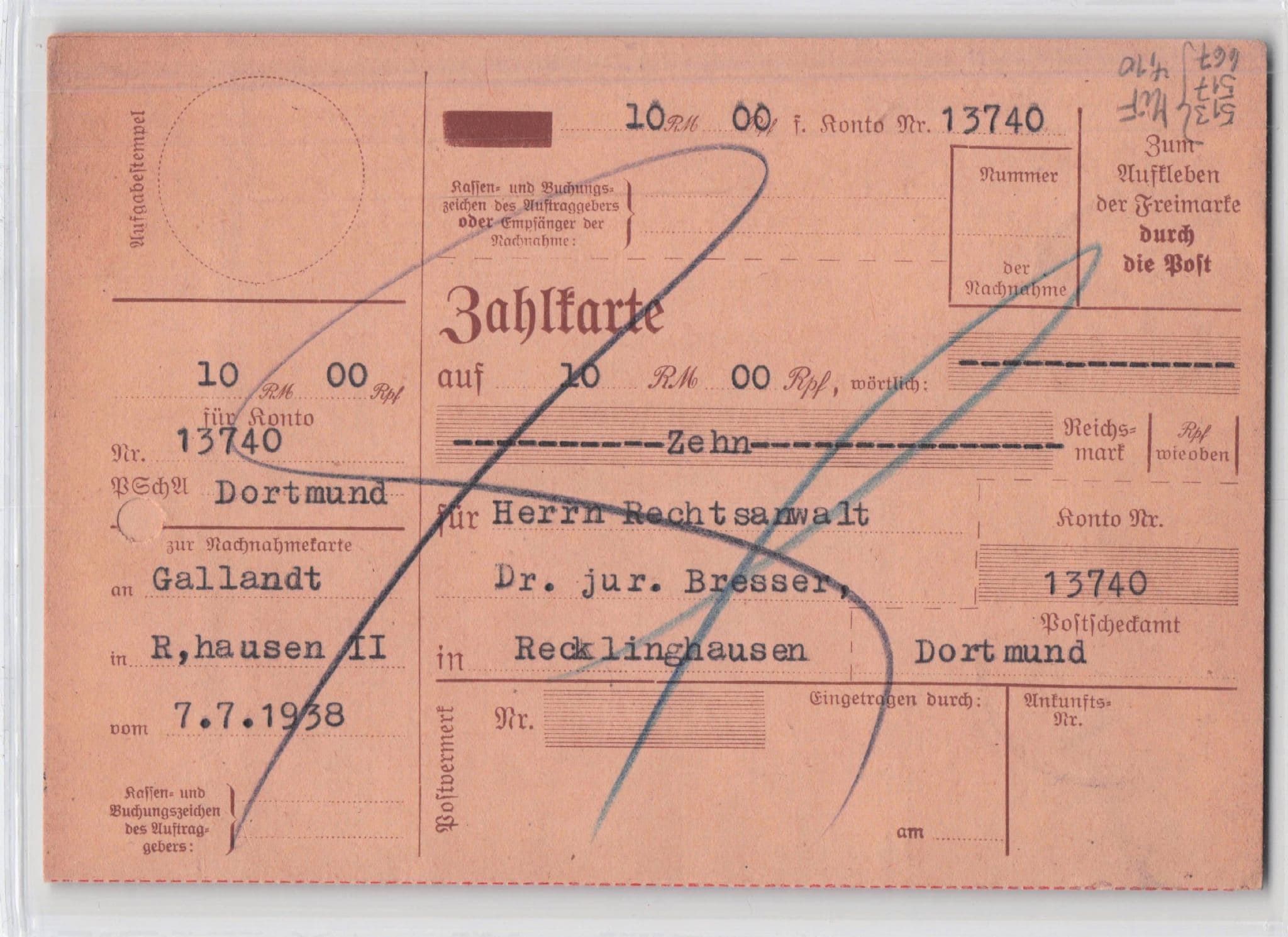 Third Reich Nazi Recklinghausen Lawyer Antique German Postcard