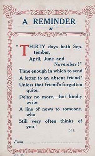 Thirty Days Hath Have September Delays Antique Poem Reminder Friend Old Postcard