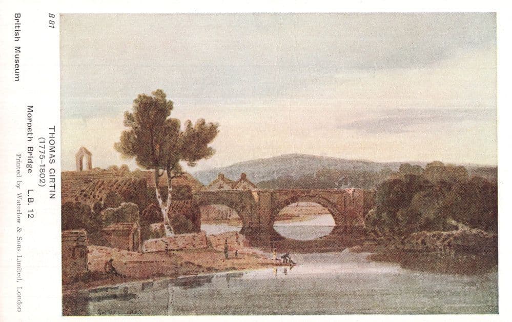 Thomas Girtin Morpeth Bridge Watercolour Painting Old Postcard