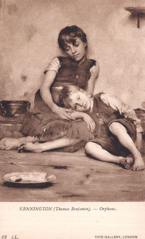 Thomas Kennington Orphans Tate Gallery Antique Painting Postcard