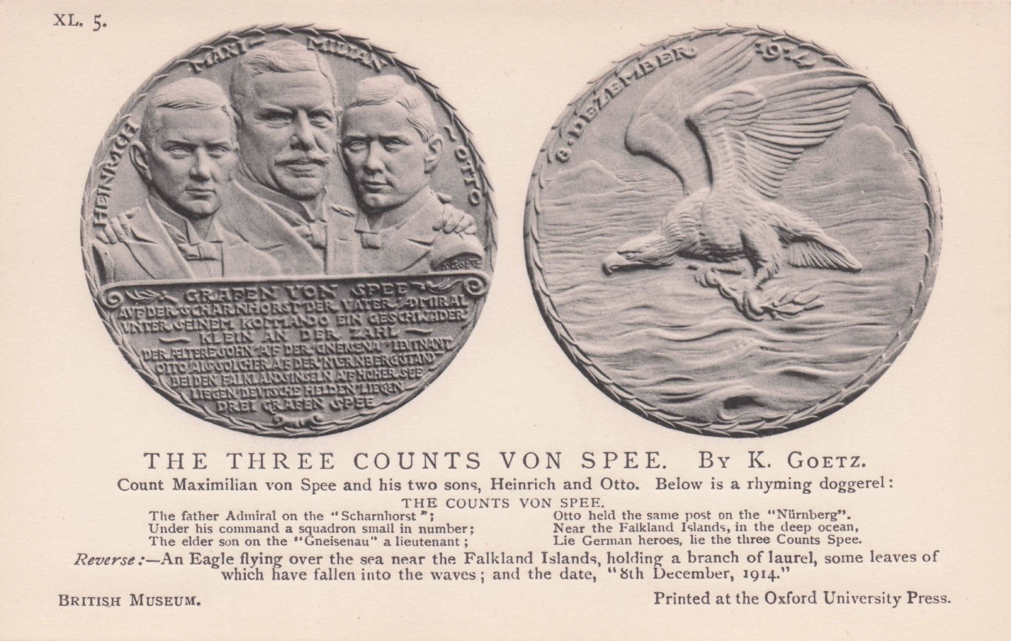Three Counts Von Spee WW1 Falklands Eagle German War Medal Military Old Postcard