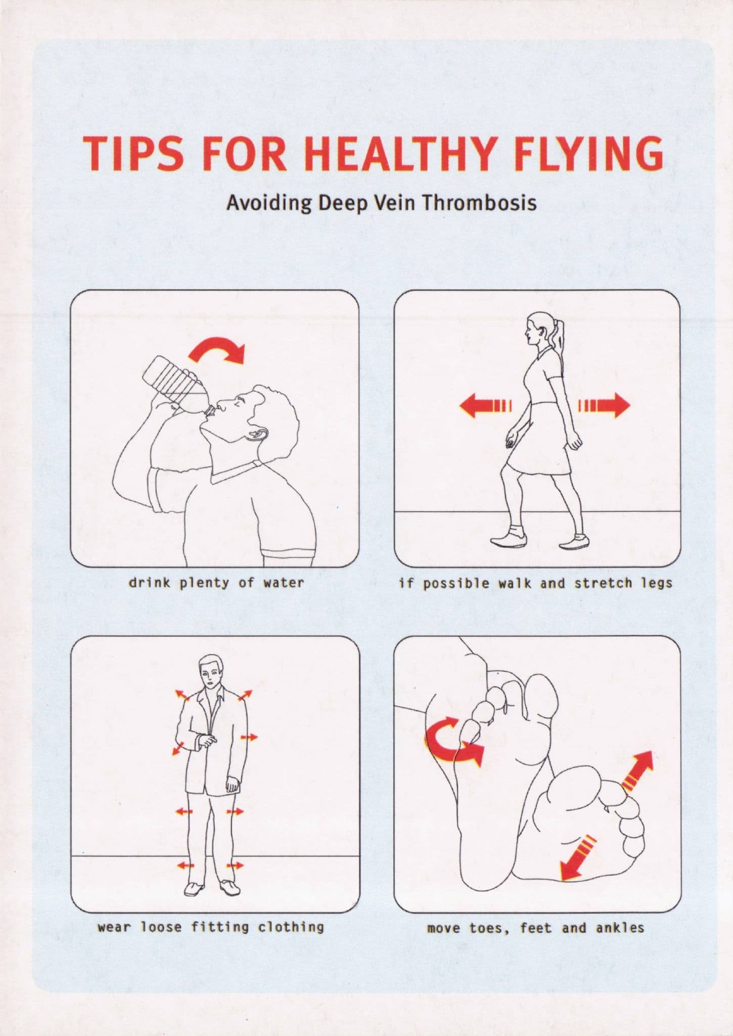Thrombosis Tips For Healthy Flying Exercises Health Postcard