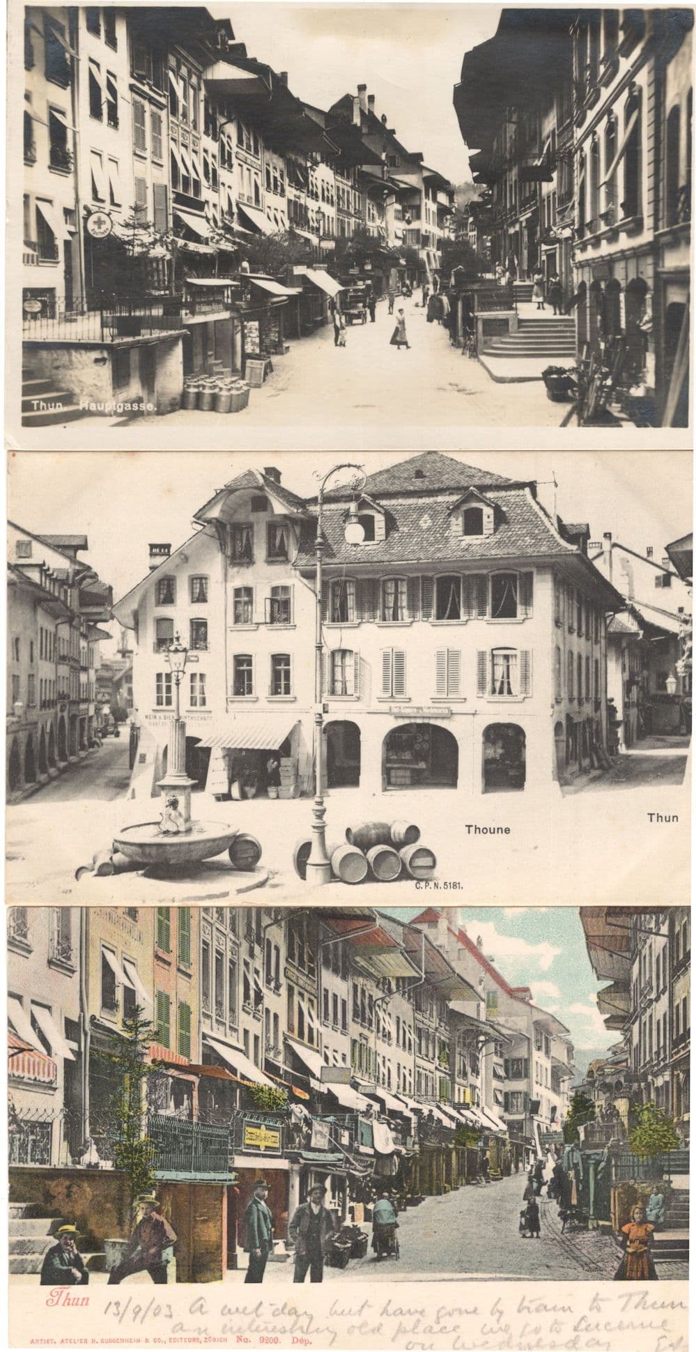 Thun Hauptgasse Haupstrasse Shops Switzerland 3x Rare Old Postcard s