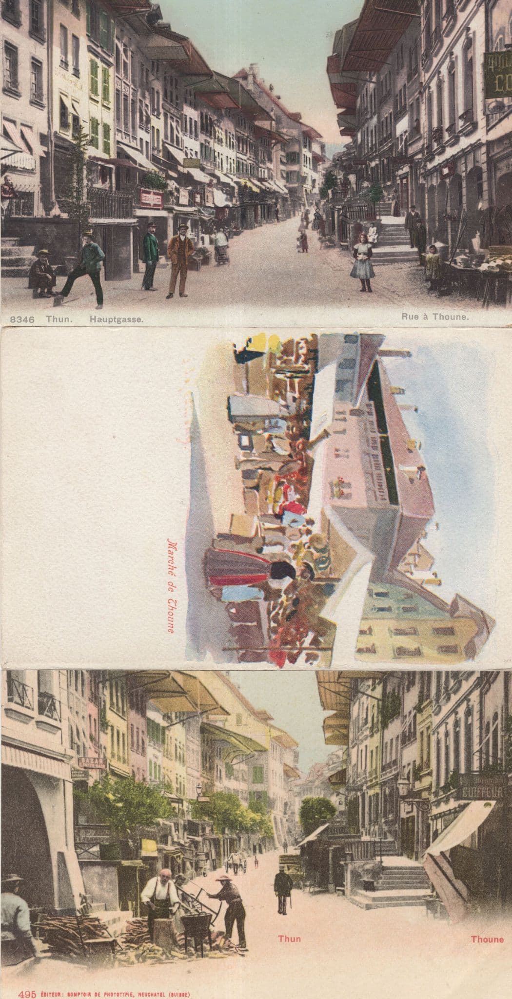 Thun Market Switzerland Rue A Thoune 3x Old Postcard s