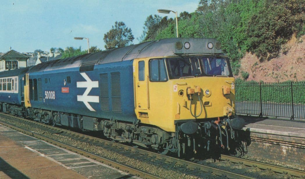 Thunderer Fifty Class Train 50008 Newton Abbot Dawlish Train Postcard