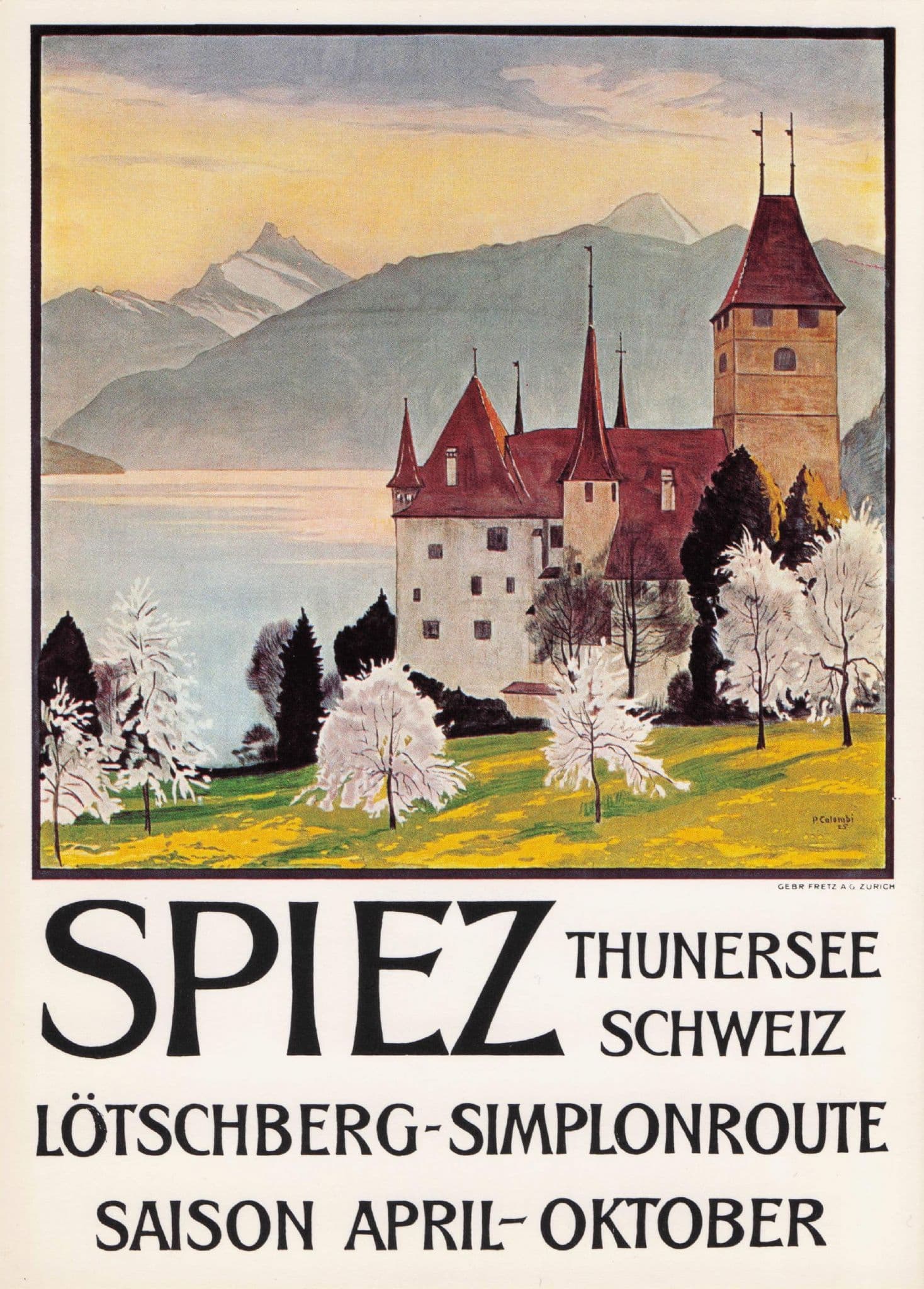 Thunersee Switzerland 1925 Swiss Travel Advertising Poster Postcard