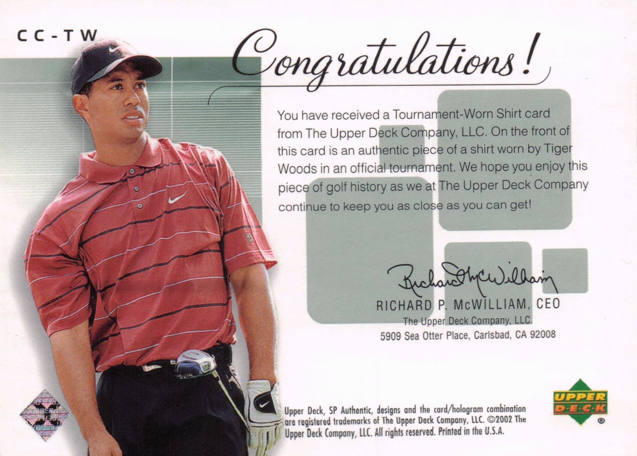 Tiger Woods Course Classics Rare 2002 Upper Deck Real Relic Shirt Card