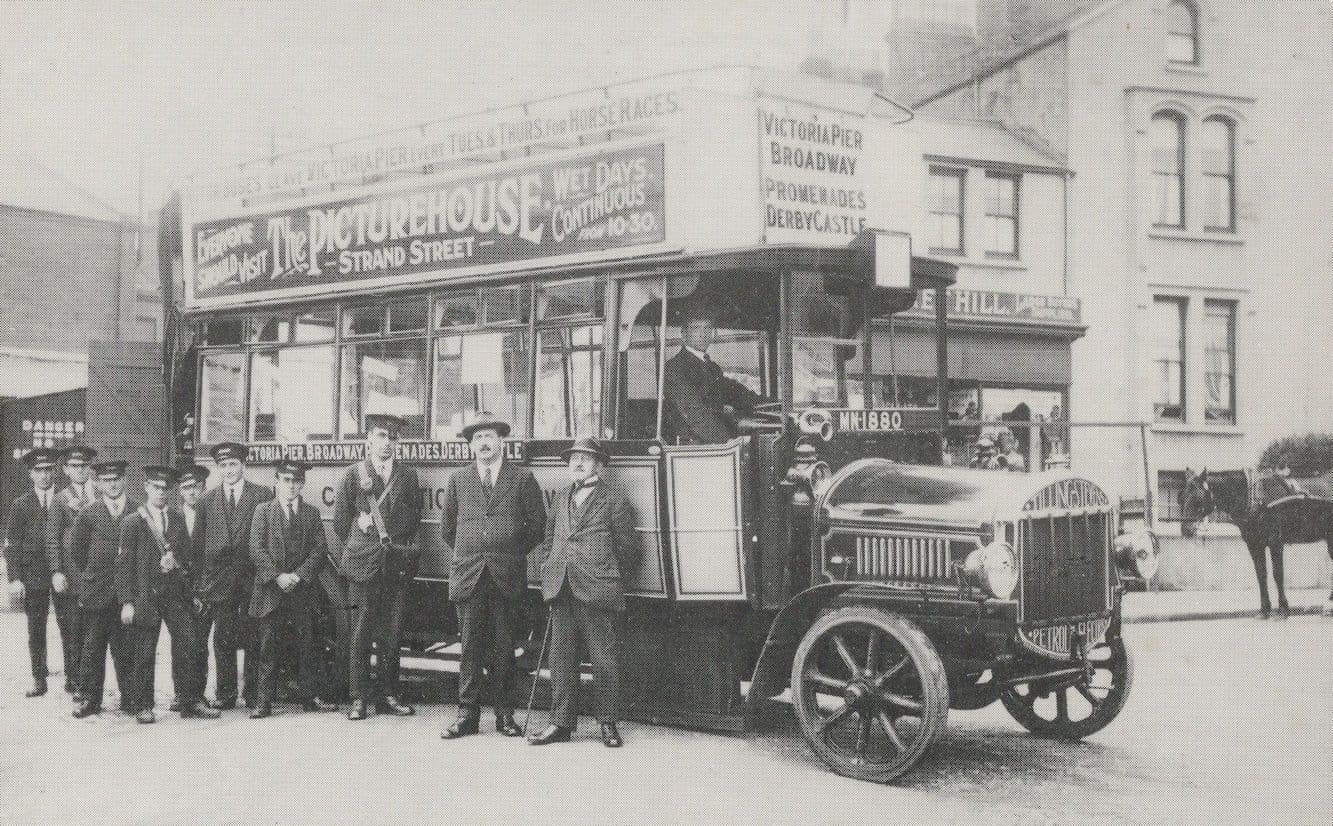 Tilling Stevens Double Decker Bus Driver Conductor Staff Isle Of Man Postcard