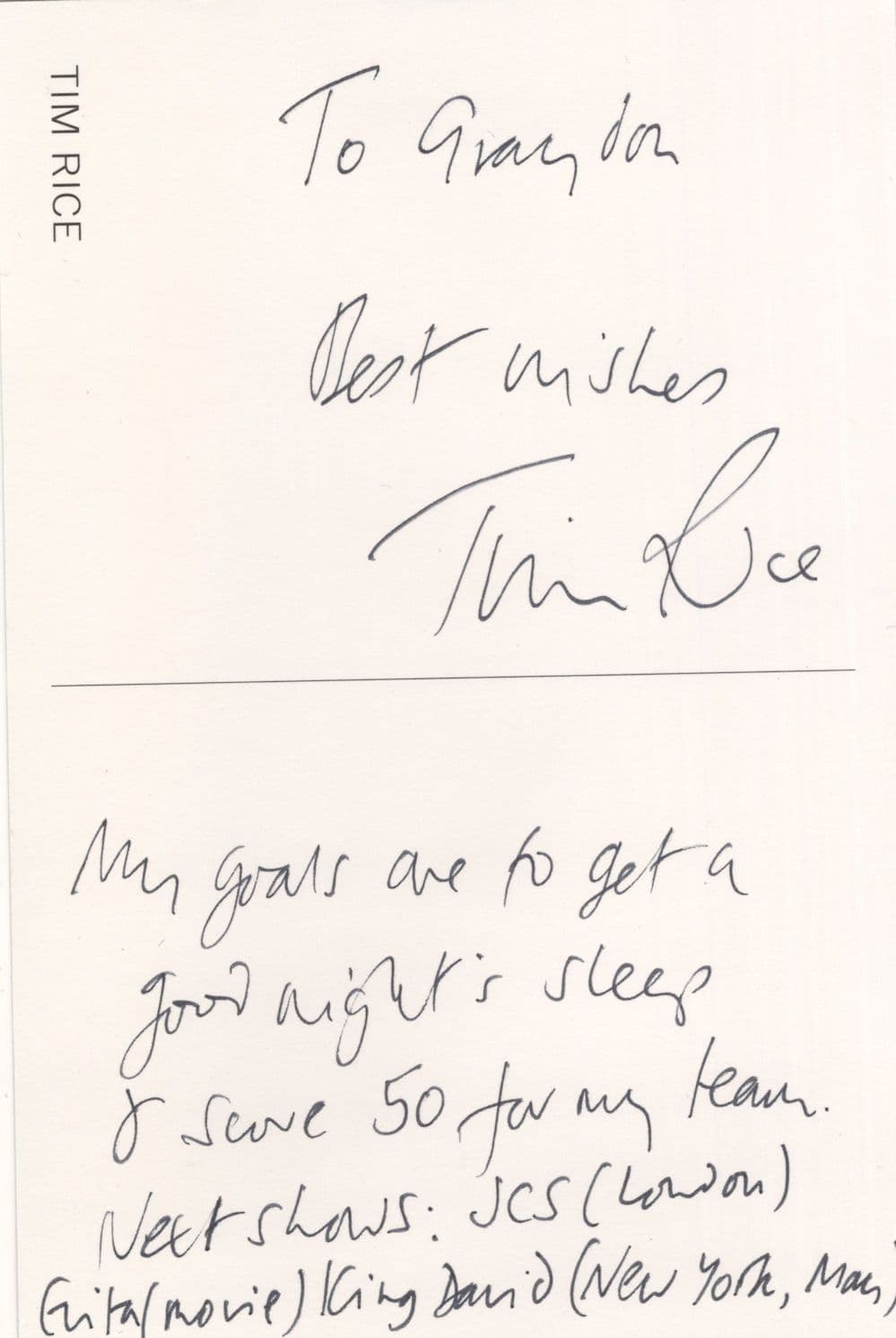 Tim Rice of Andrew Lloyd Webber Evita Double Hand Signed Photo