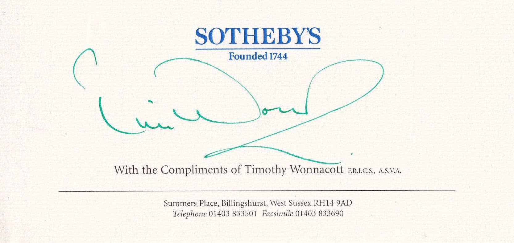 Tim Wonnacott The Antiques Roadshow Sothebys Auctions Official Hand Signed Ephemera